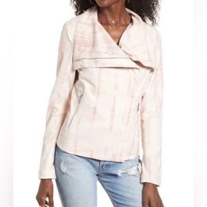 Blank NYC Pink/Peach Tie Dye Faux Suede Drape Front Moto Jacket Size M